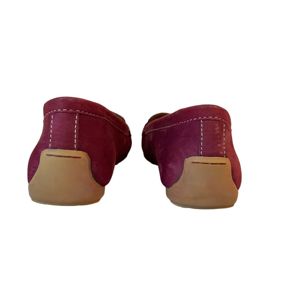 Women's Clarks Suede Penny Loafer Driving Moccasins Wine Leather Comfort… - Picture 4 of 6
